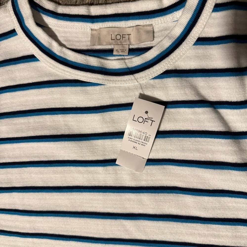 Loft Striped Tank Top Size XL White Blue Black New With Tags